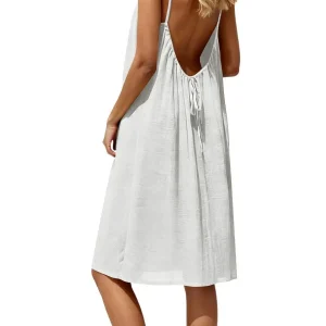 Dress, European & American Vacation Relaxed Style, Backless Elegant Vibe, 2026 Summer New Solid Color Spaghetti Strap Flowy A-Li