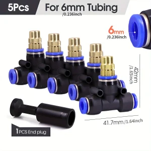 Brass Misting Nozzle with Tee Adapter Adjustable Atomizer Sprayer Outdoor Garden Irrigation Watering 6/8/10/12/14/16mm PE Tubing