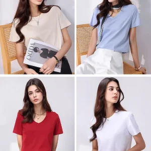 SuyaDream Women Solid T shirts, Silk Cotton Blend, O Neck, Short Sleeved Solid Tee,2025 Summer Candy Colors Basic Cozy Top Green