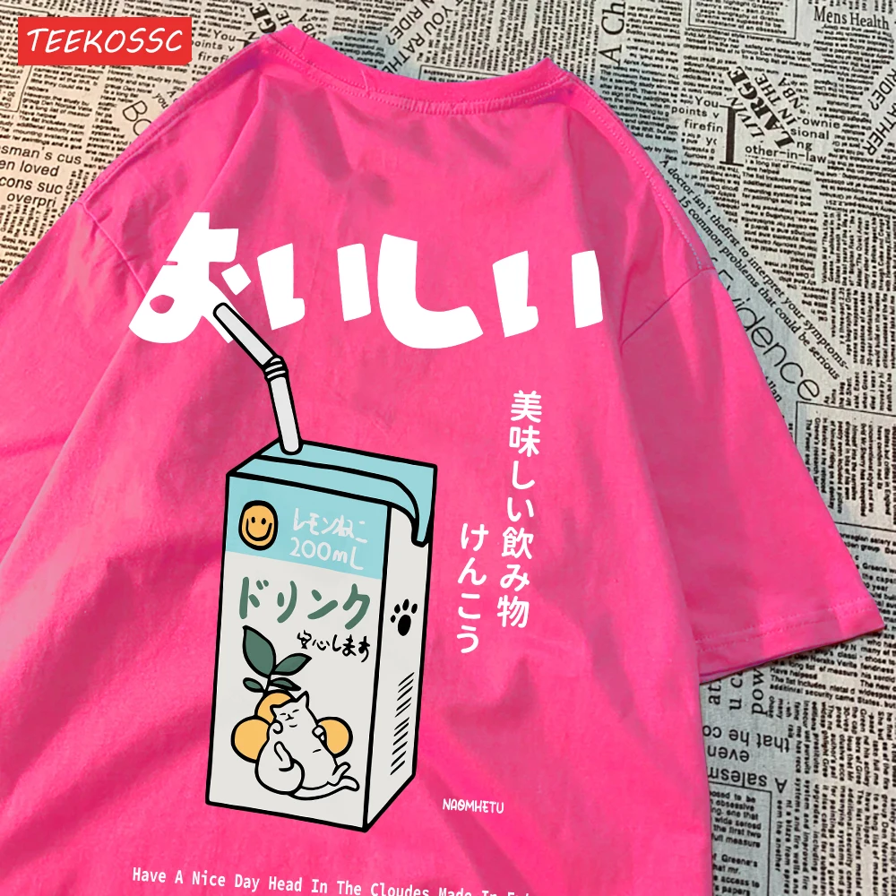 Cute Japanese Cat Print Oversized T-shirt Women Men Short Sleeve Loose Casual Tee Shirt Streetwear Tops Cotton Harajuku Clothing - الصورة 10