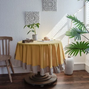 100% Cotton Round Table Cloth Washable Vintage Ruffle Tablecloth For Wedding Party Dining Banquet Decor Living Room Table Cloth