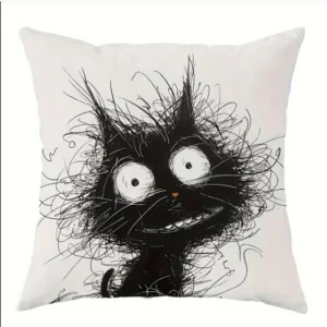 Contemporary Style Throw Pillow Covers with Whimsical Cat Design,Machine Washable for Various Room Decor, 18x18 inches