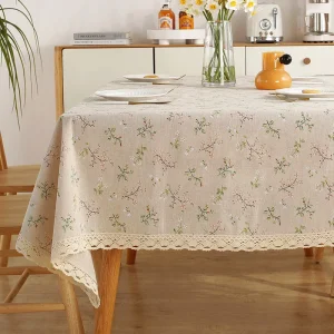 Beige Daisy Lace Tassels Cotton Tablecloth Rectangle Table Cover for Tea Table Decorations Kitchen Living Room Wedding Party Use