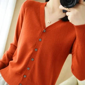 Early Autumn New Andy Cashmere Knit Cardigan V-Neck Solid Color Fashion High-Grade Comfortable Loose Casual Knitwear -GH021