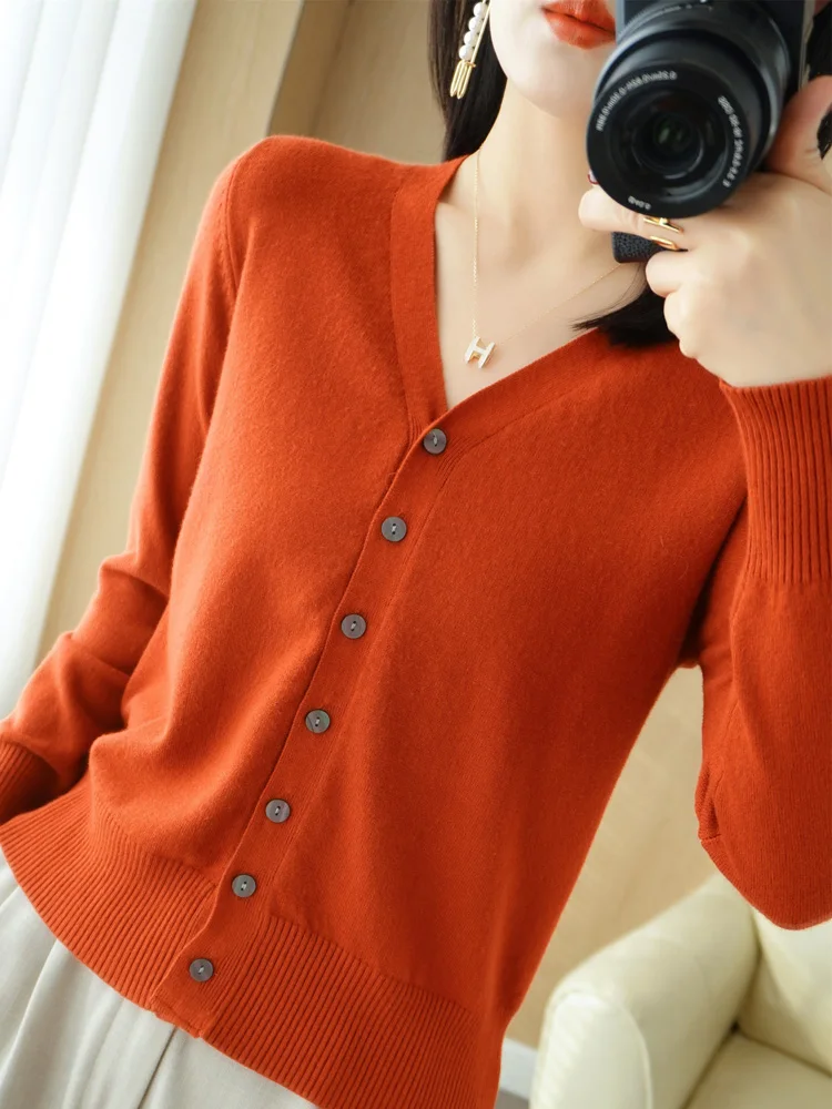 Early Autumn New Andy Cashmere Knit Cardigan V-Neck Solid Color Fashion High-Grade Comfortable Loose Casual Knitwear -GH021 - الصورة 4