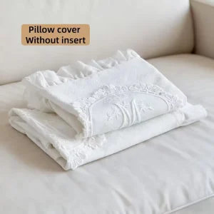 with Lotus Frill French Lace Pillow Cover Washed Material Comfortable Embroidered Cushion Cover Soft Pillow Shell Bedroom