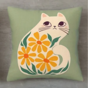 Home Decor Cute Cats With Floral Patterns Pillow Covers Pattern Cushion Cover Suitable For Sofa Bedroom Car Pillow Cover
