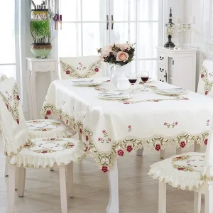 Table Cloth Table Cover Lace European Garden Elegant Embroidered Dining TableCloth Flower Peony Chair Cover Wedding Dust Cover