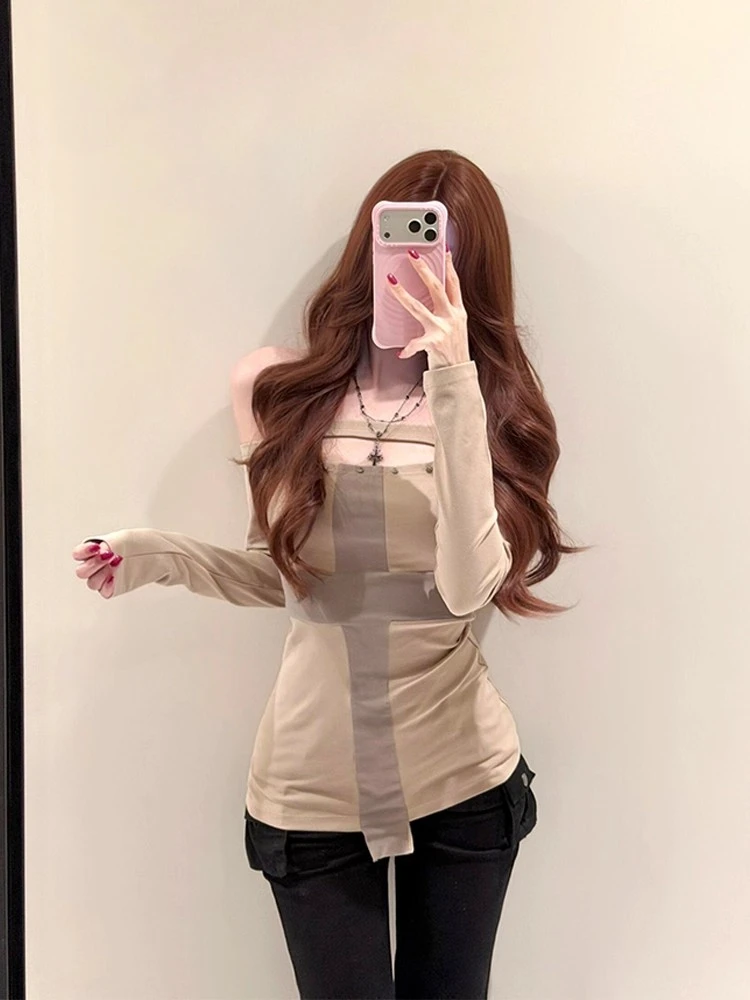 Erwofeina Patchwork Cross Graphic T Shirts Women Clothes Long Sleeve 2000s Clothes Y2k Hollow Out Tees Female Spring Tops Autumn - Image 4
