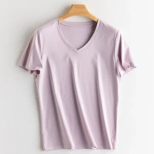 SuyaDream Women Solid T shirts, Silk Cotton Blend, O Neck, Short Sleeved Solid Tee,2025 Summer Candy Colors Basic Cozy Top Green