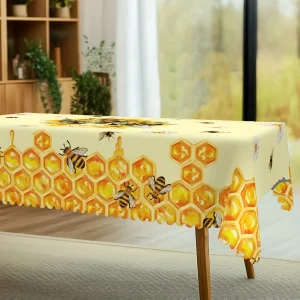 Bee Daisy Printed Tablecloth Wedding Party Decor Washable Summer Floral Bee Hive Rectangle Tablecover Kitchen Dining Table Decor