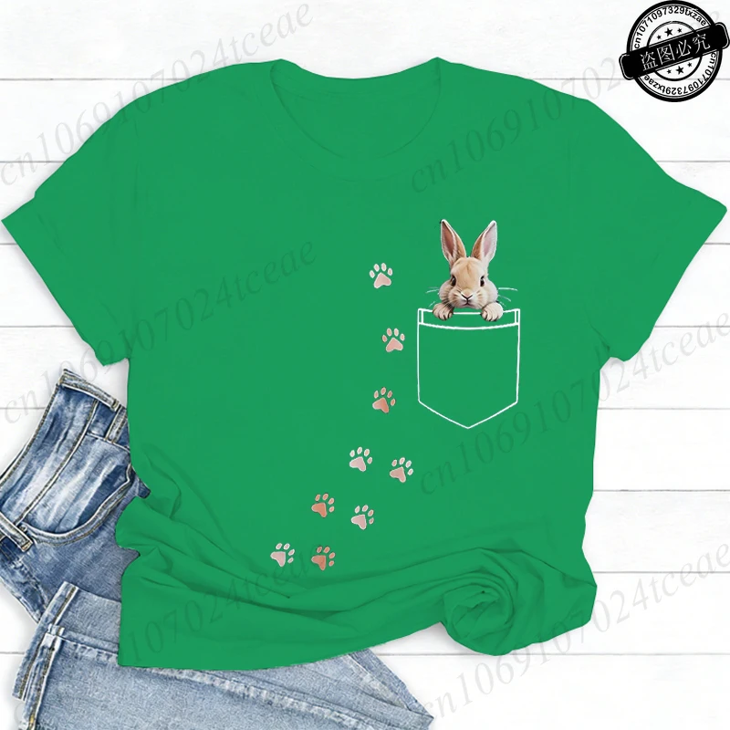 Pocket Bunny T-Shirts – Cute Rabbit Paw Prints T-Shirt Funny Bunny Graphic Tee Tops Sweet Rabbit Sitting in The Pocket Shirt - Image 10