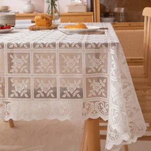 Antique Embroidered Lace Tablecloth - Solid Color Elegant Flower Cutting Process Polyester Square Tablecloth for Wedding Party, Thanksgiving and Home Decoration - Machine Weaving, Durable Weaving, 100% Polyester