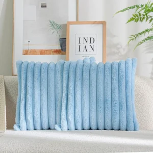 Faux Rabbit Fur Square Cushion Cover Big Thick Striped Super Soft Solid Color Pillow Cover 24×24inch Sofa Decor Cushion Covers