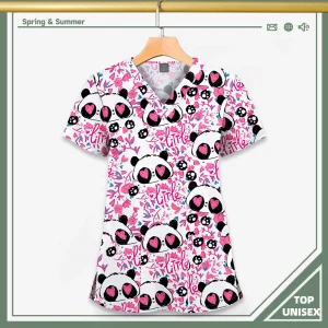 Surgical Uniform Printing Holiday Beautiful Shirt V-neck Style Pocket Design Blouse Surgical Top Woman Men Nurse Medical Uniform
