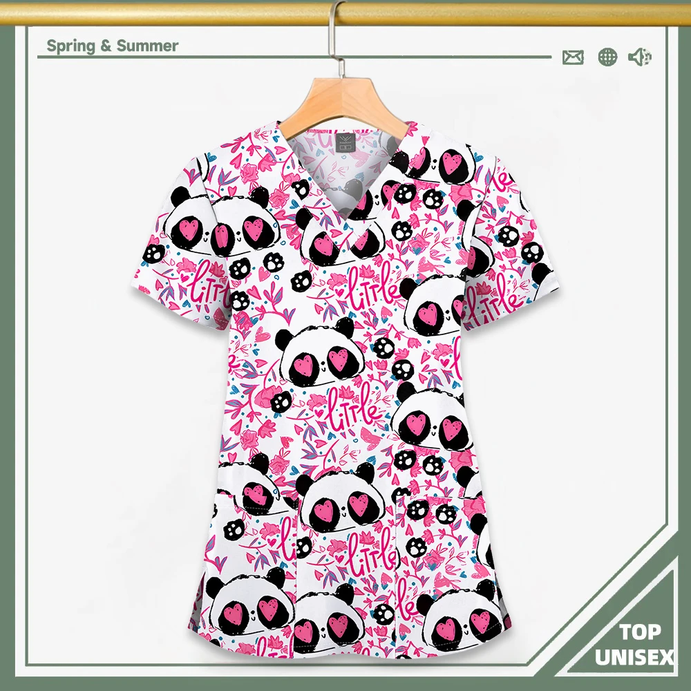 Surgical Uniform Printing Holiday Beautiful Shirt V-neck Style Pocket Design Blouse Surgical Top Woman Men Nurse Medical Uniform - الصورة 24