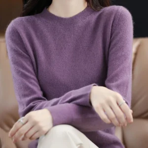 Fashion 100% Merino Wool Sweater Elegant Cashmere Pullover Women O-Neck Long Sleeve Knitwear Basic Clothing Jumper Tops