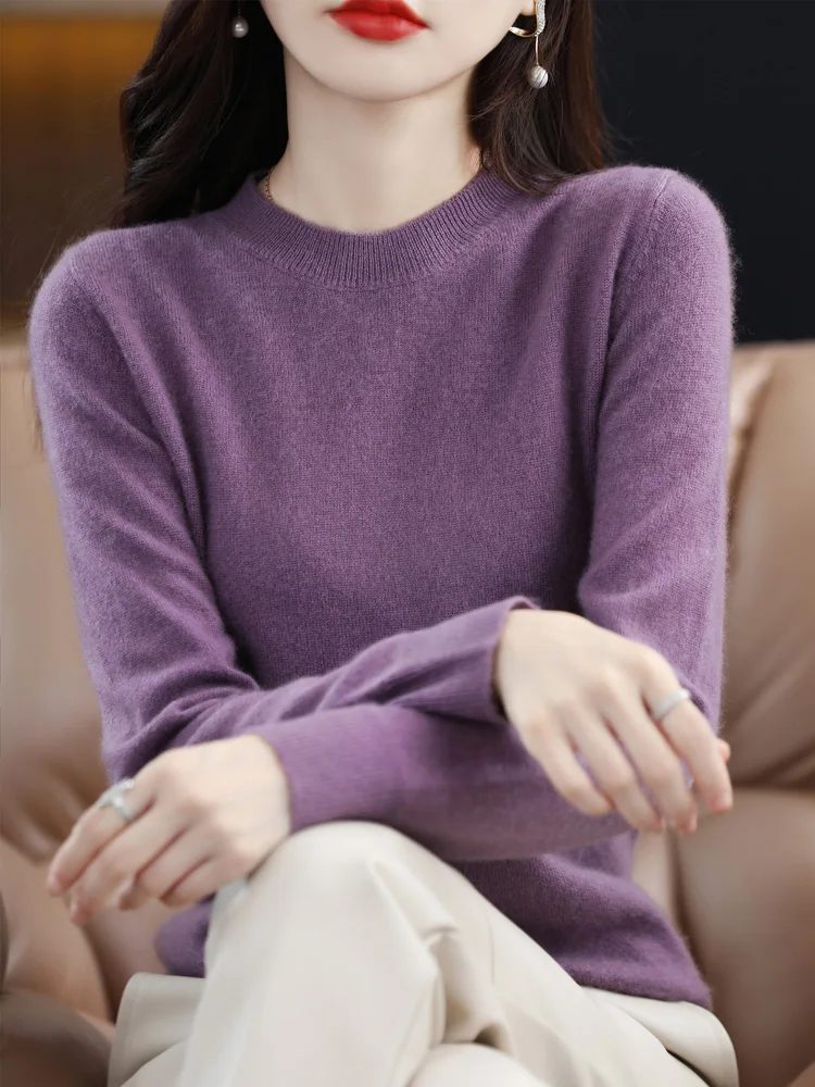 Fashion 100% Merino Wool Sweater Elegant Cashmere Pullover Women O-Neck Long Sleeve Knitwear Basic Clothing Jumper Tops - Image 20