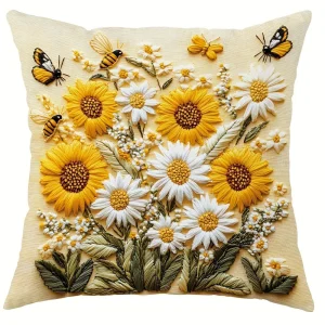 Floral Pillow Covers with Sunflowers, Daisies, Bees, and Butterflies Sofa cushion cover home room decoration 2D flat printing