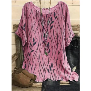 Plus Size S-8XL Women Casual Loose Leaves Print Blouse T-shirt Vintage Blouse Unique Half Sleeves Top Shirts