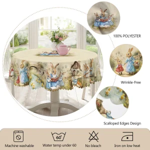 1 Easter Round Tablecloth, 5 Sizes Available, Retro Easter Bunny Egg Flower Print Square Tablecloth, Edge Embossing Process, Easter Spring Garden Tablecloth Decoration, Tablecloth for Daily Home Kitchen, Terrace Use, Easter Decoration