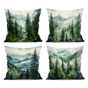 Home Decor Misty Forest And Mountain Pattern Pillowcase Pattern Cushion Cover Suitable For Sofa Bedroom Car Pillow Cover