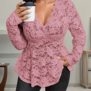 Elegant Fashionable Women's Long Sleeve Lace T-shirt Lady's Stylish Lace Top Comfortable Fit Casual Wear