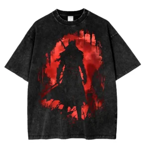 New Top Fashion Action Role-playing GameBlood Borne Peripherals Print T-shirt Vintage Washed Men Women Cotton Loose Oversize Tee