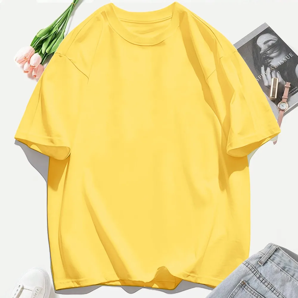 Y2K Woman 100% Cotton T Shirts Solid Color Casual T-Shirt O-Neck Summer Tops For Women Fashion Oversized Female Sportswear - Image 23