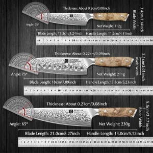 XINZUO 1-3PCS Damascus Steel Knife Set Chef Santoku Utility Knives 67 Layers Super Steel Figured Sycamore Brass Rivets 60HRC