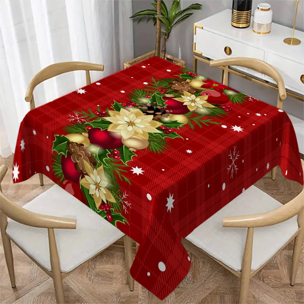 Christmas Holly Berry Rectangle Tablecloth Holiday Party Decor Reusable Tablecloth for Table Party Supplies Christmas Decoration - الصورة 5