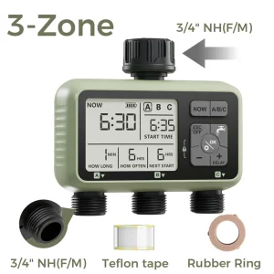 Diivoo Garden Water Timer 3 Zone Programmable Automatic Irrigation Timer with Rain Delay Manual/Auto Mode Watering for Lawn Yard