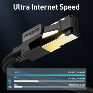 ZoeRax Cat8 Ethernet Cable 0.3-30M 40Gbps 2000MHz RJ45 CAT8 Network Nylon Braided Internet Lan Cord for Laptop PS 5/4 Router
