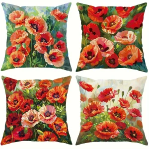 Home Decor Colorful Poppy Flower Pillow Covers For Home Pattern Cushion Cover Suitable For Sofa Bedroom Car Pillow Cover