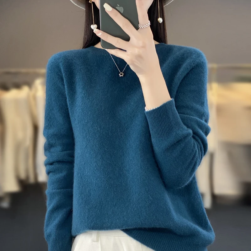 Autumn Winter 100% Merino Wool cashmere Sweater O-Neck Long Sleeve Cashmere Women Knitted Pullover Clothing Top - Image 6