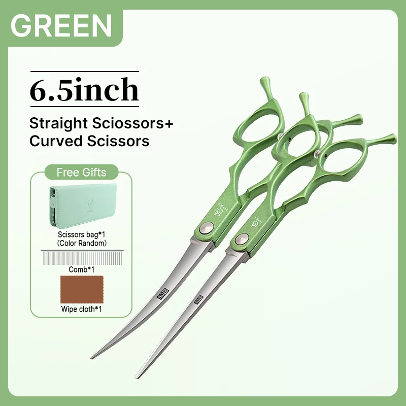Fenice 6.5 Inch Colorful Straight Curved Thinning Chunker Shears Beginner Friendly Scissors Kit for Practice &Home Groomer Us - الصورة 23