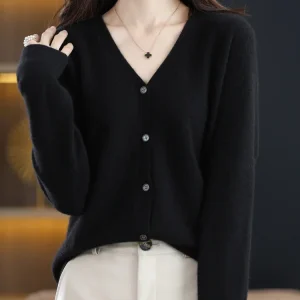 Women Cardigans V-neck Long Sleeve Knitted Outerwear Solid Thin Spring Autumn Sweaters Knitwears Korean Fashion Red Cardigans