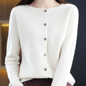 Women Cashmere Sweater 100% Merino Wool Knitted Cardigan Autumn Winter  Knitwear O-Neck Female  Solid Color Casual Fashion Top