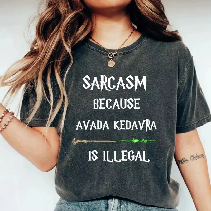 Retro Magic Wand Shirt Sarcasm Because Avada Kedavra Is Illegal Shirt Washed Tee Cotton Shirt Women Y2K Tops Girl Clothing - Image 9