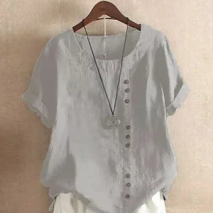 Vintage Harajuku Button T Shirt Casual Summer Short Sleeve Cotton Linen Solid Loose Blouse Elegant Oversize Tee Shirt Streetwear