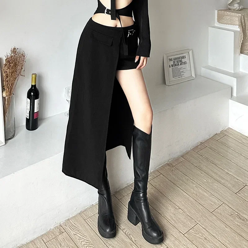 Gothic Skirts Goth Dark Techwear Patchwork Sexy Mini Women Grunge Irregular Hem High Waist Cargo Skirt Hip Hop Black Summer 2023 - الصورة 2
