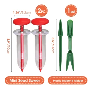 Mini Sowing Seed Dispenser Manual Sower Seed Spreader Handheld Seed Planter Tool 5 Different Settings Hand Seeder with 2 Transpl