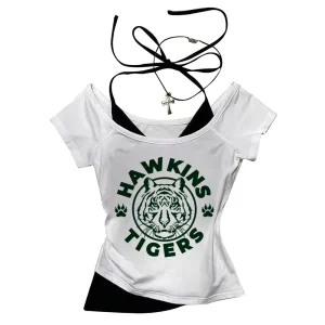 Hawkins Demogorgon White Short Sleeve Vintage Basic Tees Ladies Clothes Grunge Graphic Top Casual T Shirt Women