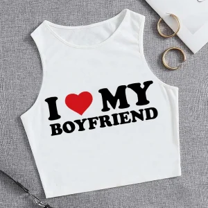 Gothic Crop Top I Love My Boyfriend Cropped T Shirt Female Fashion Clothes Comfortable Short T-Shirt Casual Soft T-Shirts