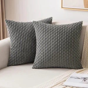 Spring Sage Green Decorative Throw Pillow Covers 18x18 Soft Corduroy Striped Square Pillow Covers for Couch Living Room Bed Sofa