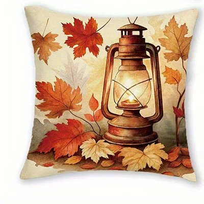 Home Decor Autumn-themed Fox, Pumpkins, Lantern & Mushrooms Pillow Covers Pattern Cushion Cover Suitable for Sofa Bedroom Car - Image 7
