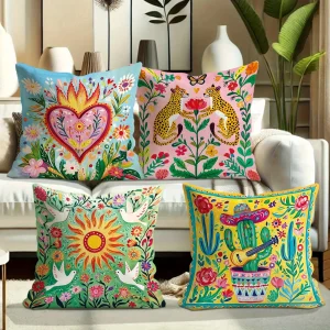 Home Decor Colorful Floral & Animal Pattern Pillow Covers Pattern Cushion Cover Suitable For Sofa Bedroom Car Pillow Cover