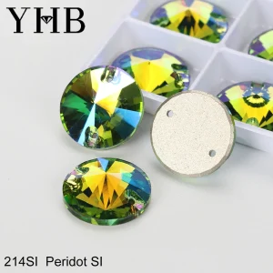 YHB Top Quality SI Color Electroplatin Glass Crystal Shape Rivoli Sewing Stones Flatback Sew-on Rhinestones For Garment Clothes