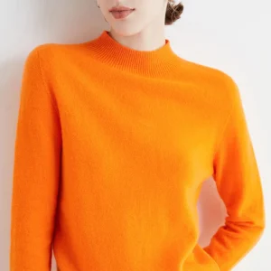 Women 100% Merino Wool Sweater For Autumn Winter  First Line Seamless Half-high Collar Pullover Basic Top OL Solid Soft Cashmere
