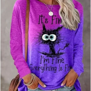 Fashion Women's Long sleeve Casual O-neck Cute Cat Sweatshirts Tops 3D Print Clothes Animal Pullovers Kawaii Girl Clothing Tops
